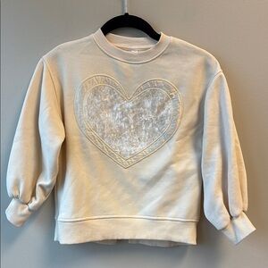 Zara Girls 8 Cream Ribbed Collar Sweatshirt heart